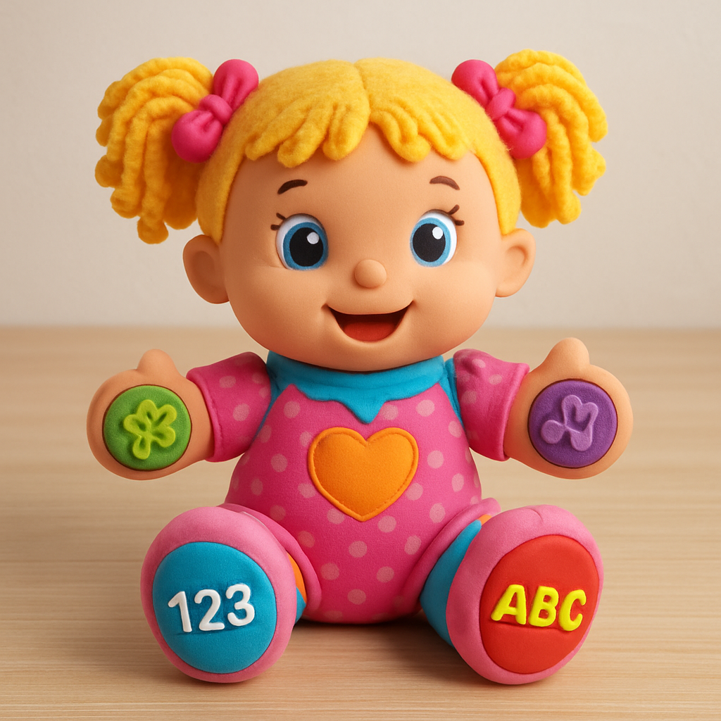 Interactive doll with bright colors and a friendly smile