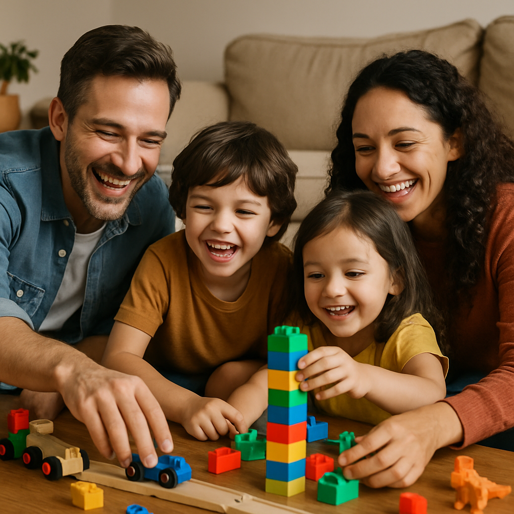 Familia disfrutando de juguetes