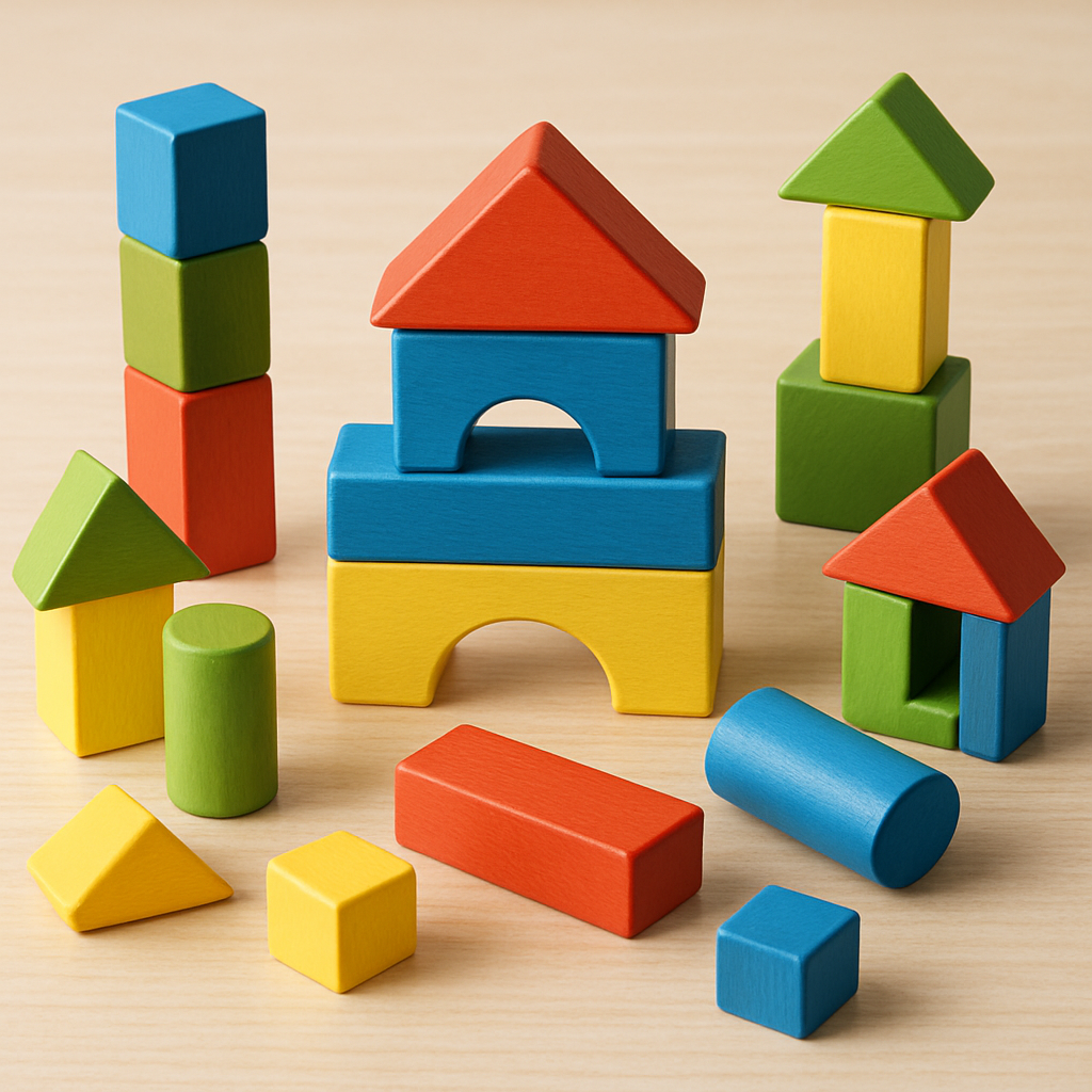 Building blocks set with various shapes and colors